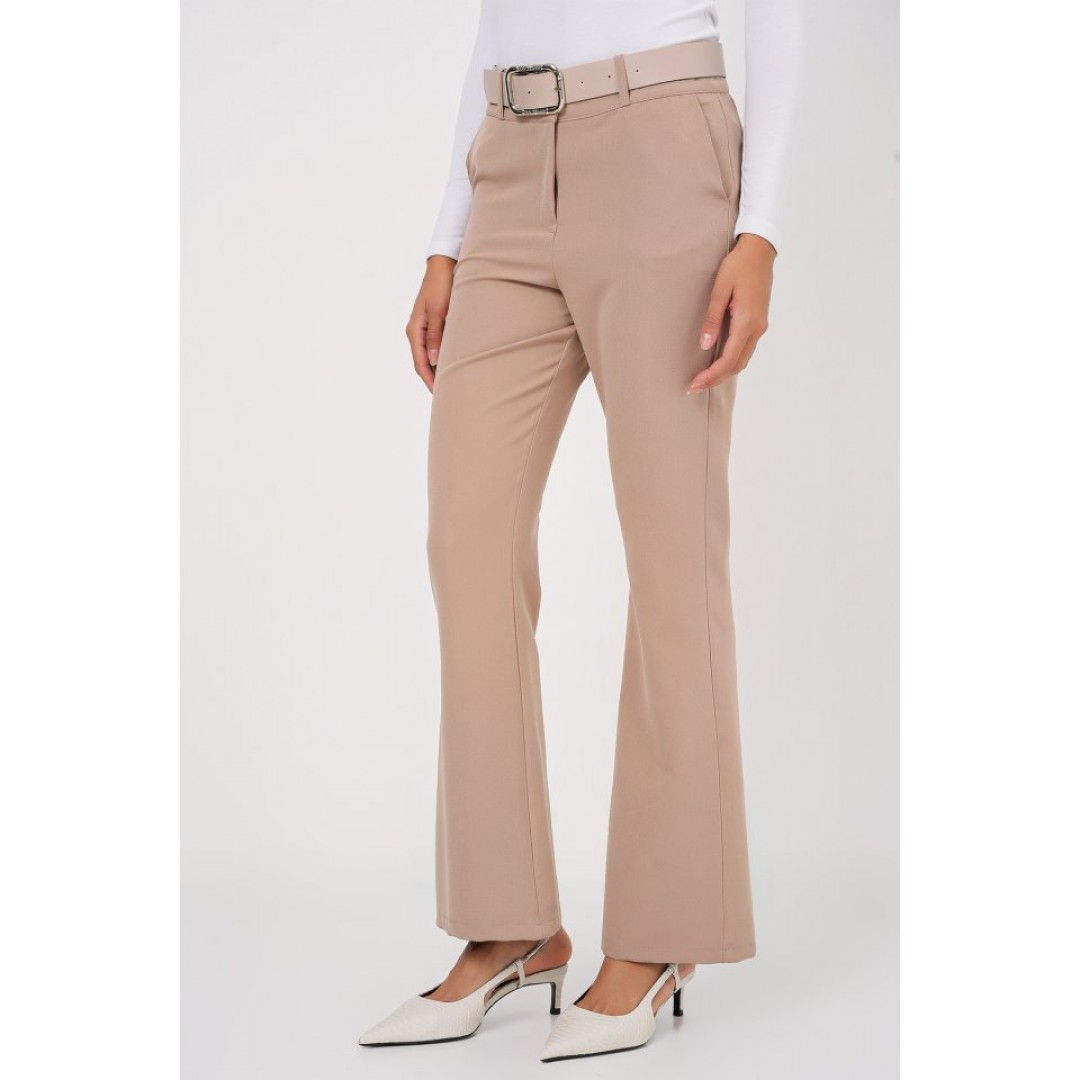 6538 Kemerli İspanyol Paça Pantolon - Bej 145690 6538 Kemerli İspanyol Paça Pantolon - Bej 145690