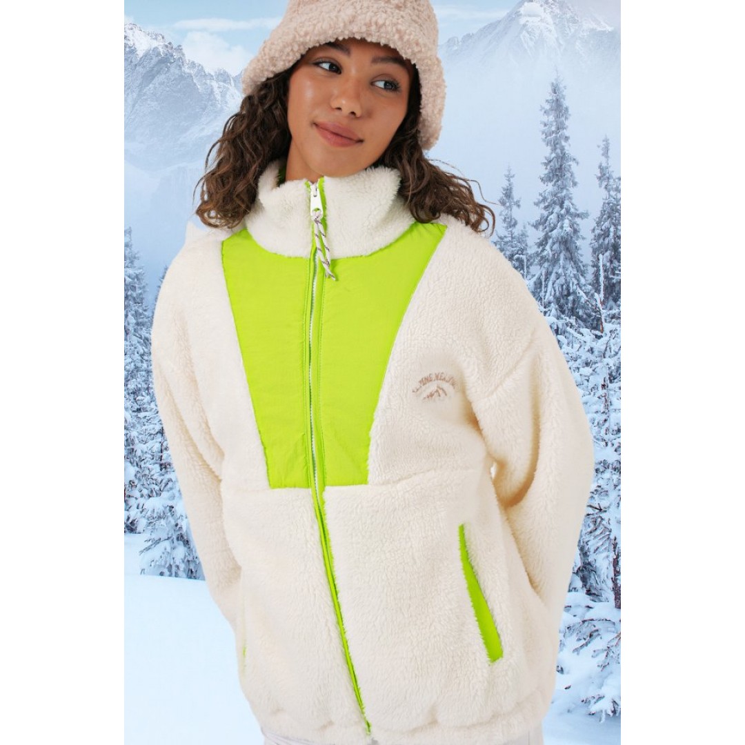 5194 Peluş Mont Ceket - Yeşil 145713