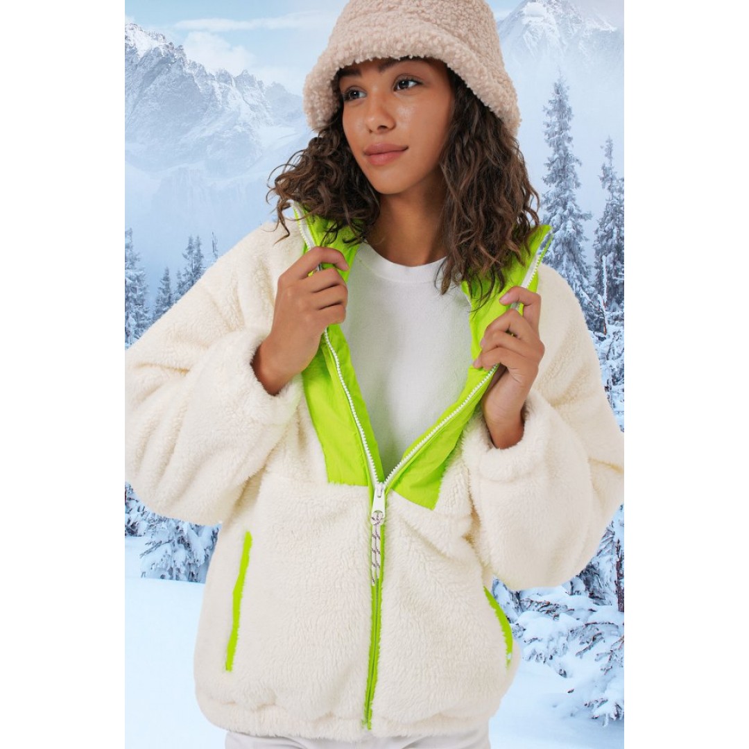 5194 Peluş Mont Ceket - Yeşil 145713