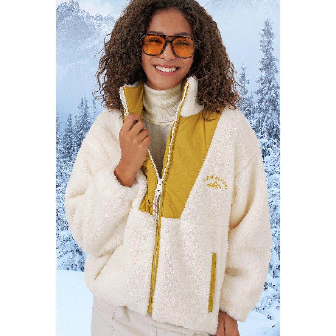 5194 Peluş Mont Ceket - Hardal
