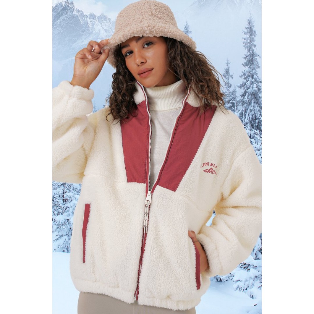 5194 Peluş Mont Ceket - Kiremit