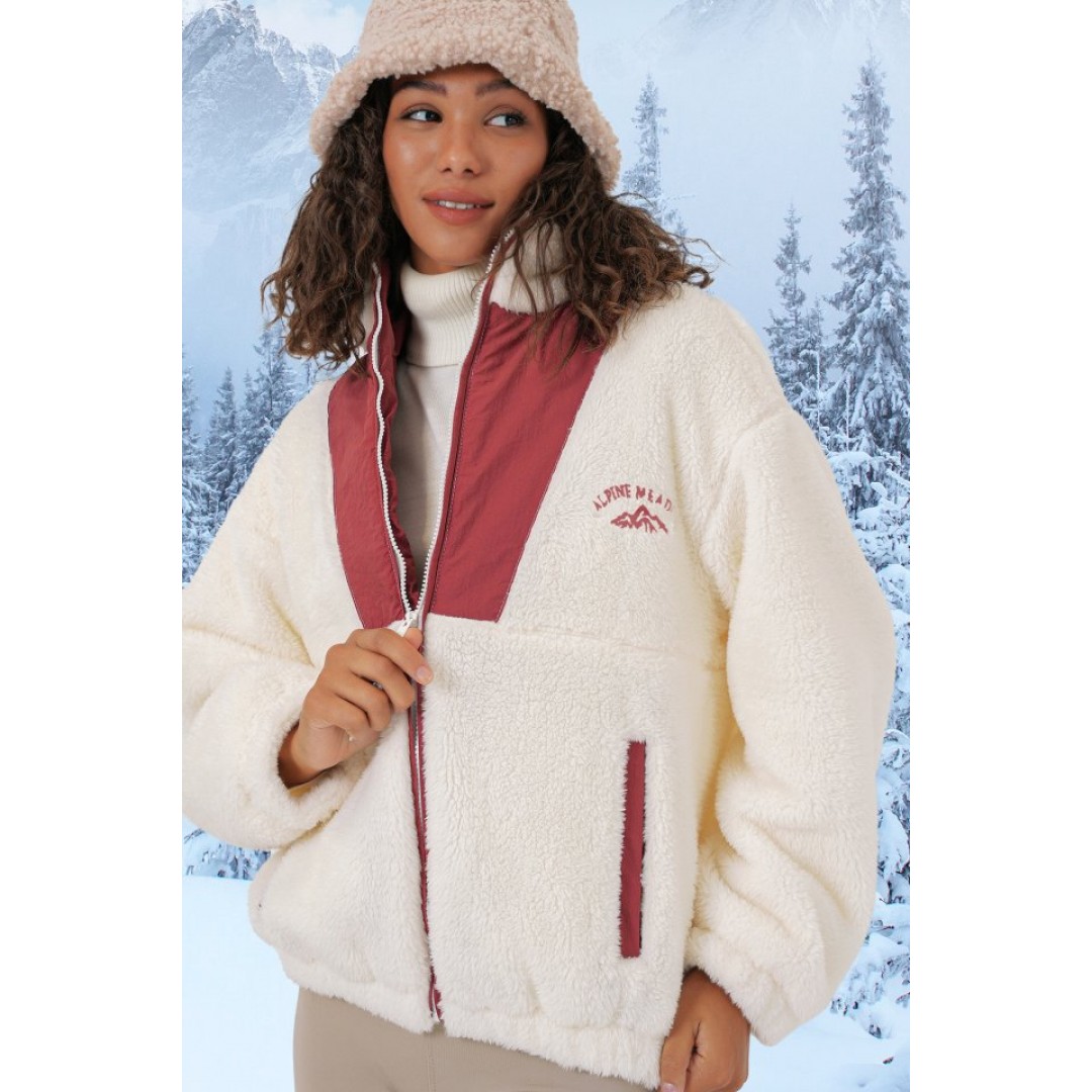 5194 Peluş Mont Ceket - Kiremit 145715