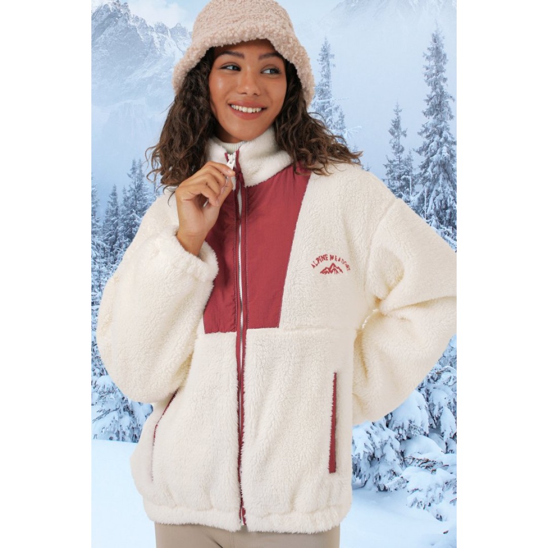 5194 Peluş Mont Ceket - Kiremit 145715
