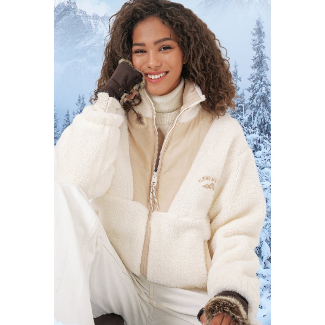 5194 Peluş Mont Ceket - Krem 145718 5194 Peluş Mont Ceket - Krem 145718