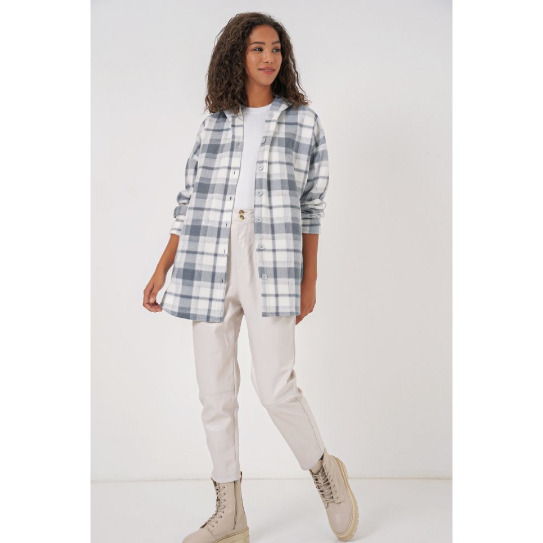 0710 Kapüşonlu Oversize Gömlek - Gri 145720 0710 Kapüşonlu Oversize Gömlek - Gri 145720