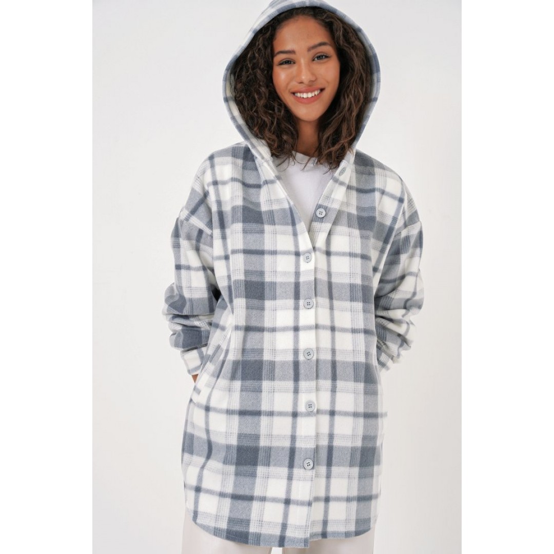 0710 Kapüşonlu Oversize Gömlek - Gri 145720 0710 Kapüşonlu Oversize Gömlek - Gri 145720