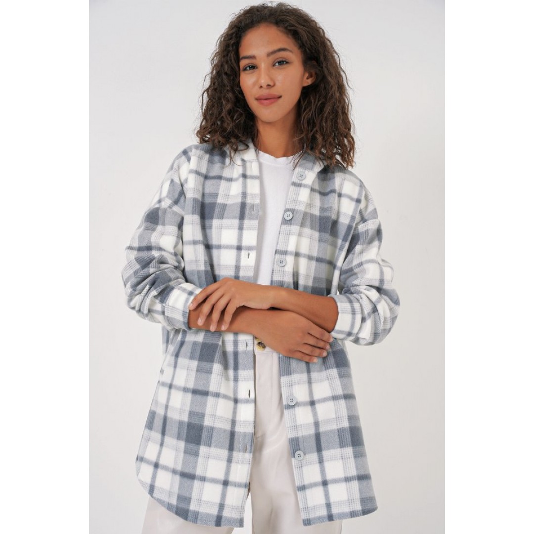 0710 Kapüşonlu Oversize Gömlek - Gri 145720 0710 Kapüşonlu Oversize Gömlek - Gri 145720