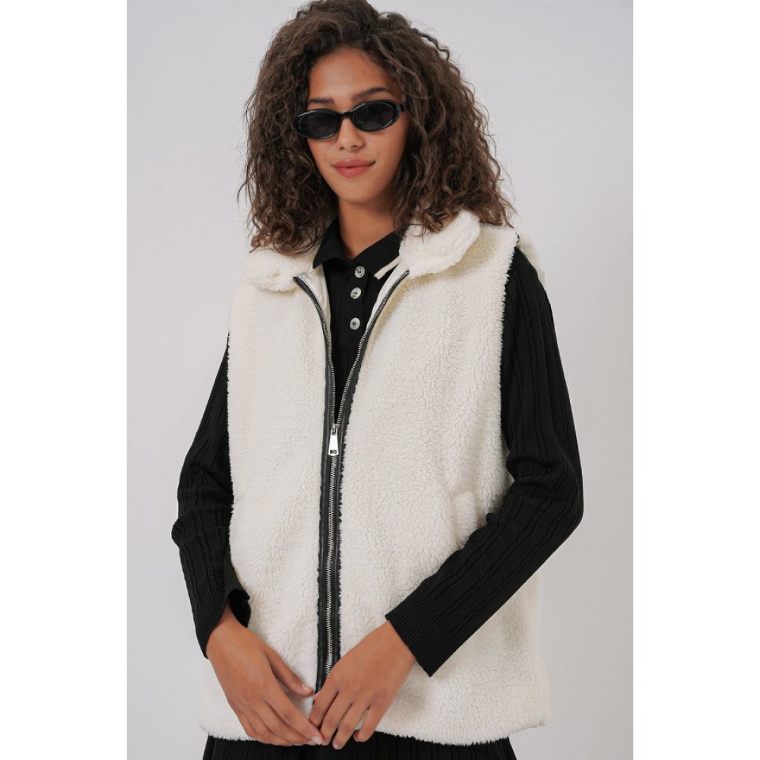 6793 Peluş Yelek - Beyaz 145721