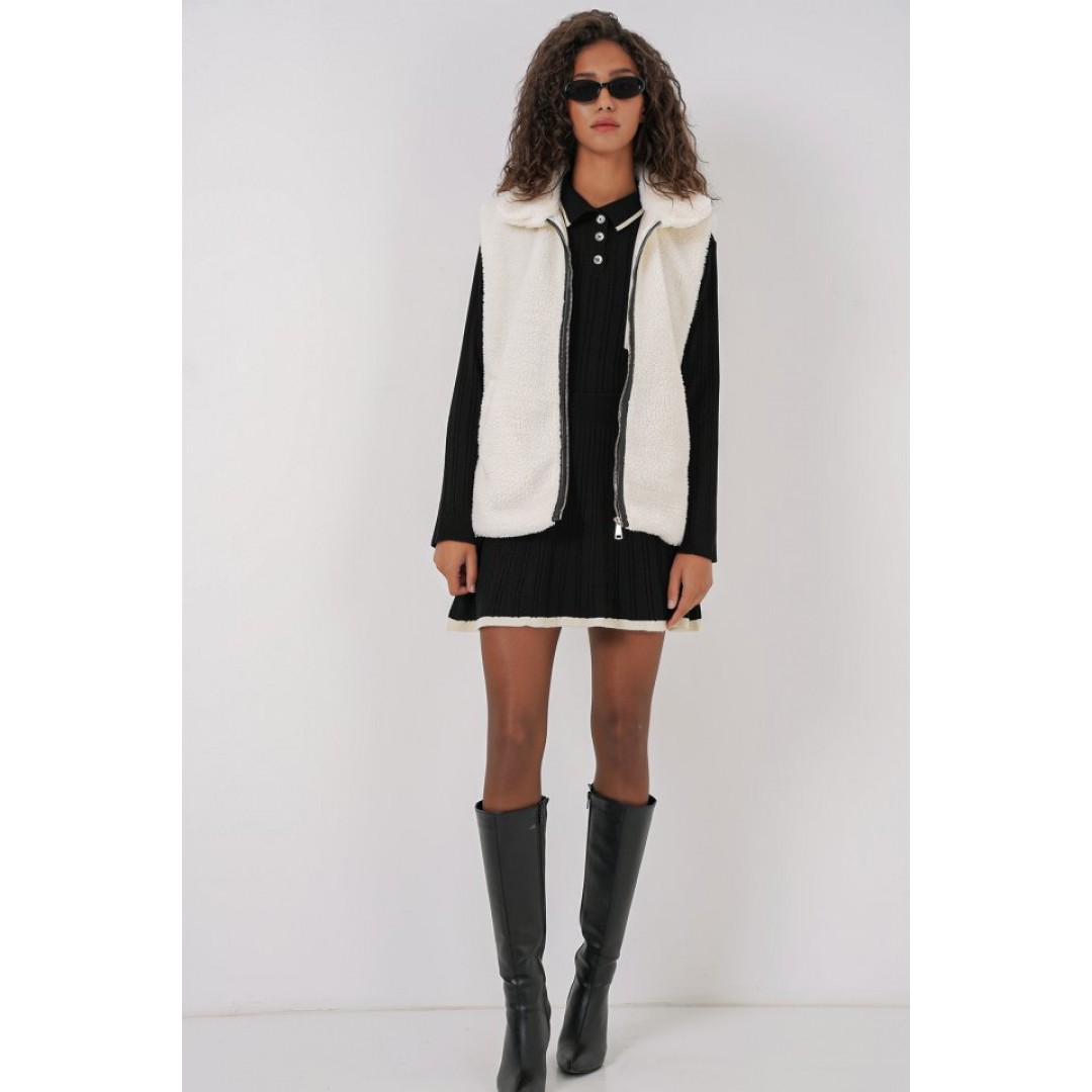 6793 Peluş Yelek - Beyaz 145721