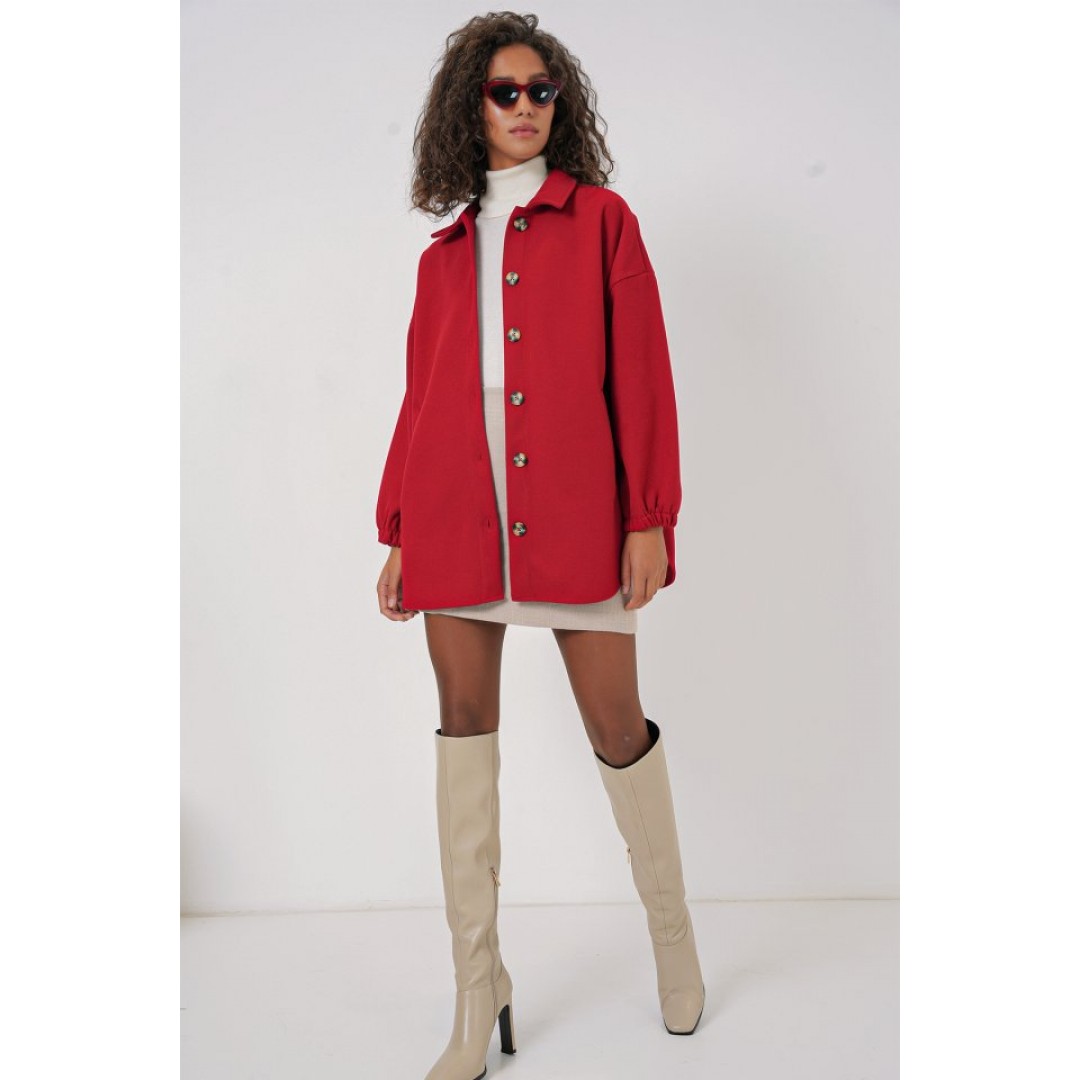 0674 Cepli Oversize Gömlek - Kırmızı 145730 0674 Cepli Oversize Gömlek - Kırmızı 145730