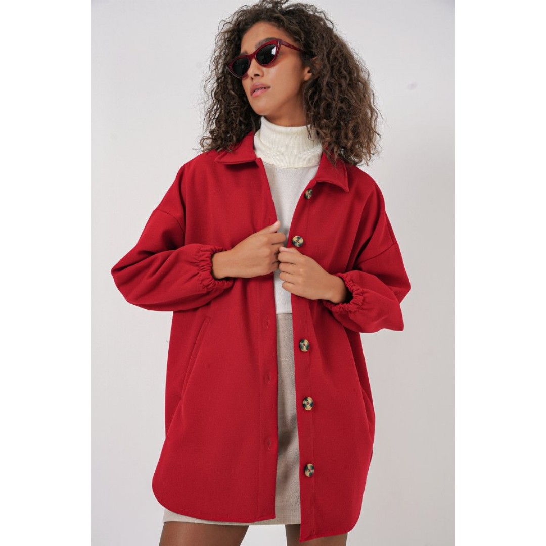 0674 Cepli Oversize Gömlek - Kırmızı 145730 0674 Cepli Oversize Gömlek - Kırmızı 145730