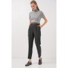 6686 Pileli Kemerli Kumaş Pantolon - Füme 145742