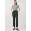 6686 Pileli Kemerli Kumaş Pantolon - Füme 145742