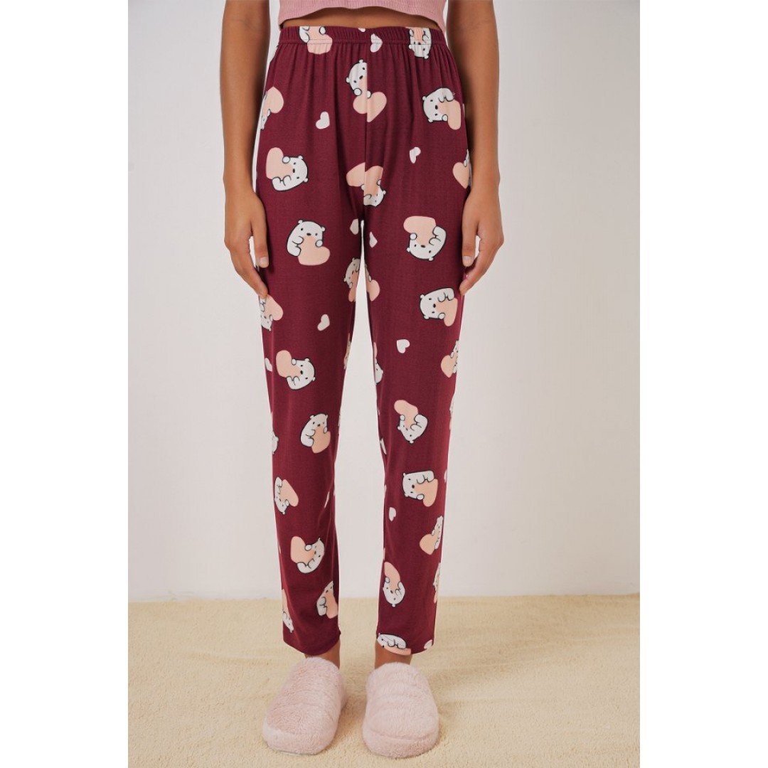 4323 Desenli Pijama Altı - Bordo 145745