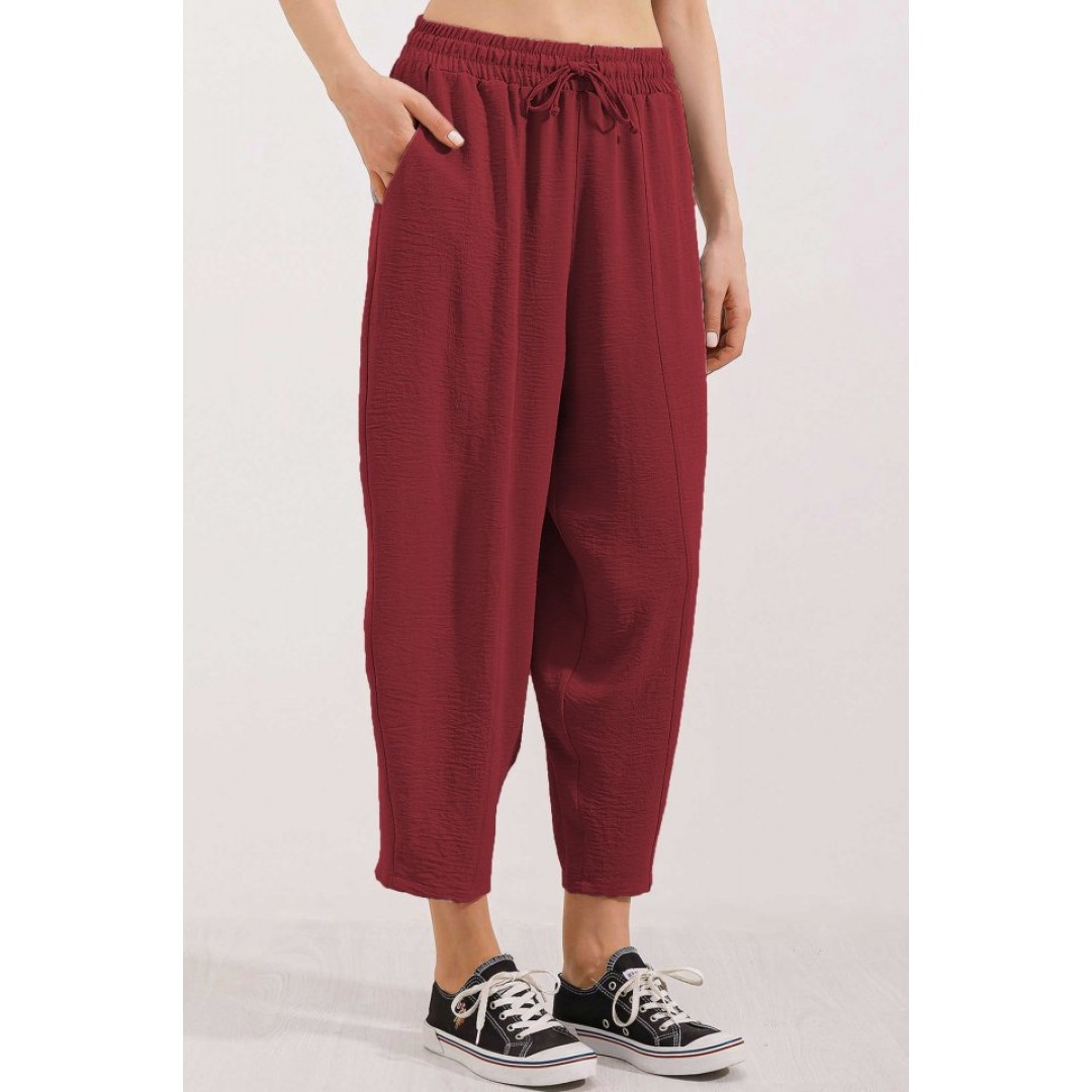6591 Dokuma Şalvar Pantolon - Bordo 145765 6591 Dokuma Şalvar Pantolon - Bordo 145765