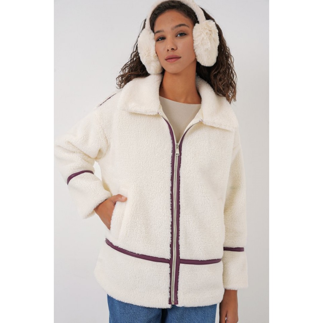 5173 Astarlı Peluş Ceket - Mürdüm
