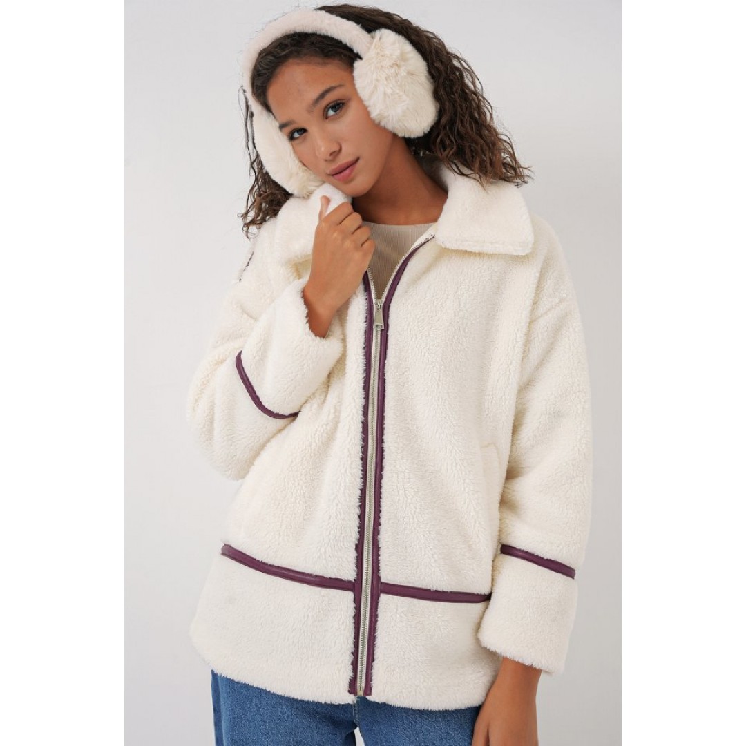 5173 Astarlı Peluş Ceket - Mürdüm 145771 5173 Astarlı Peluş Ceket - Mürdüm 145771