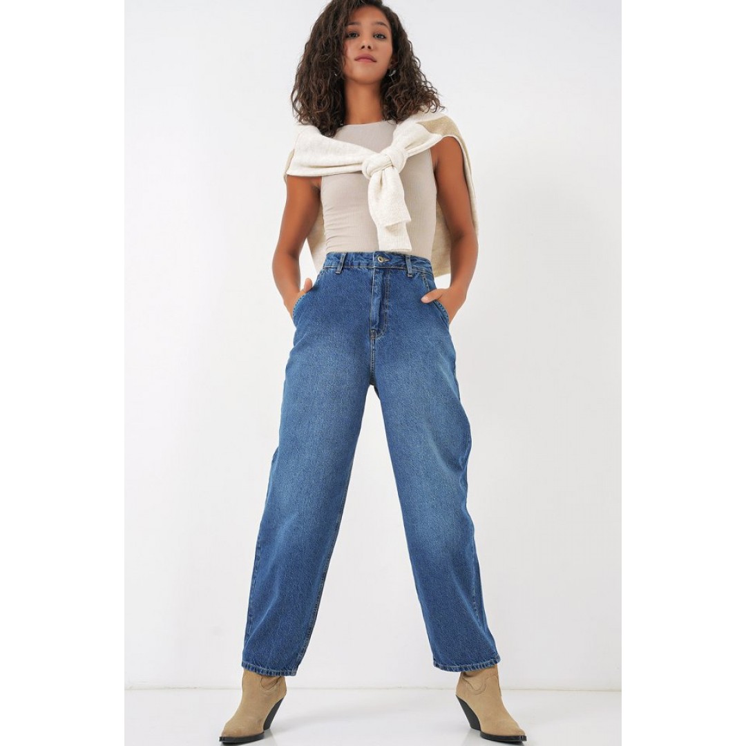 6688 Yüksek Bel Baggy Kot Pantolon - Lacivert 145772 6688 Yüksek Bel Baggy Kot Pantolon - Lacivert 145772