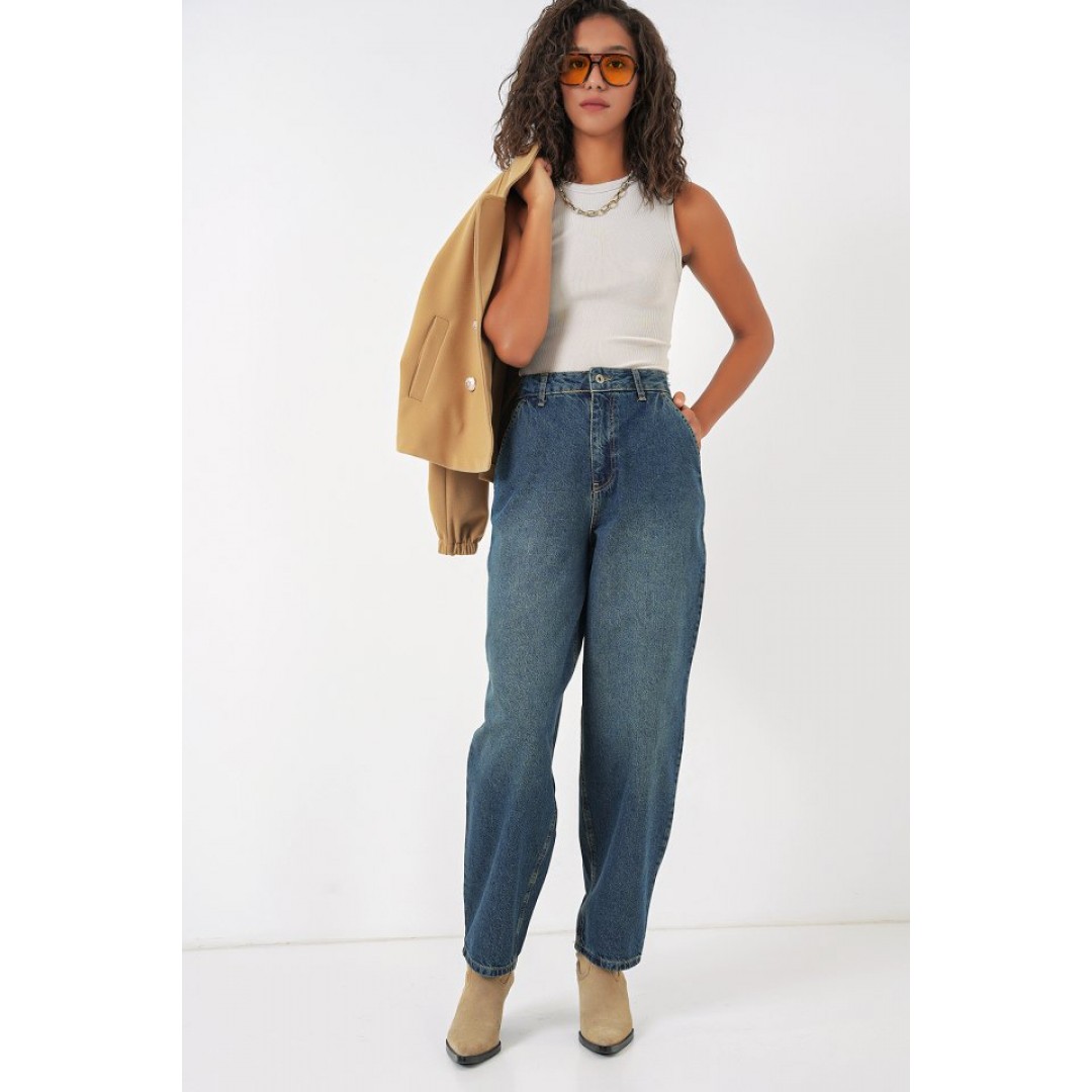 6688 Yüksek Bel Baggy Kot Pantolon - İndigo 145773 6688 Yüksek Bel Baggy Kot Pantolon - İndigo 145773