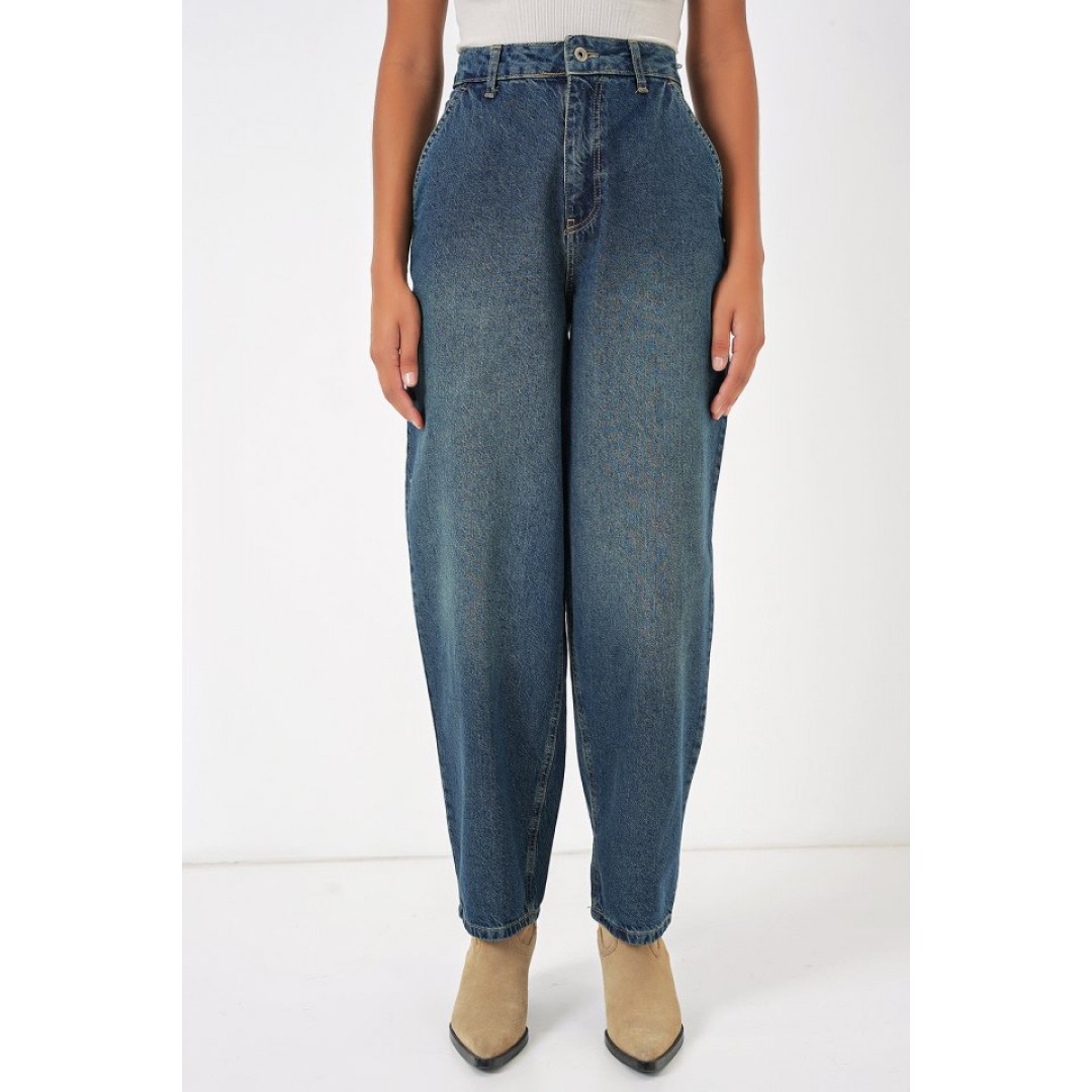 6688 Yüksek Bel Baggy Kot Pantolon - İndigo 145773 6688 Yüksek Bel Baggy Kot Pantolon - İndigo 145773