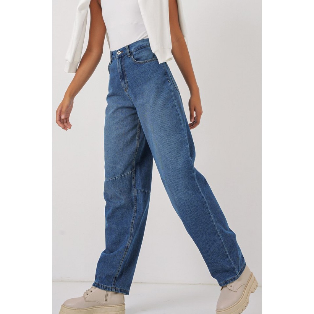 6689 Yüksek Bel Baggy Kot Pantolon - Lacivert 145774