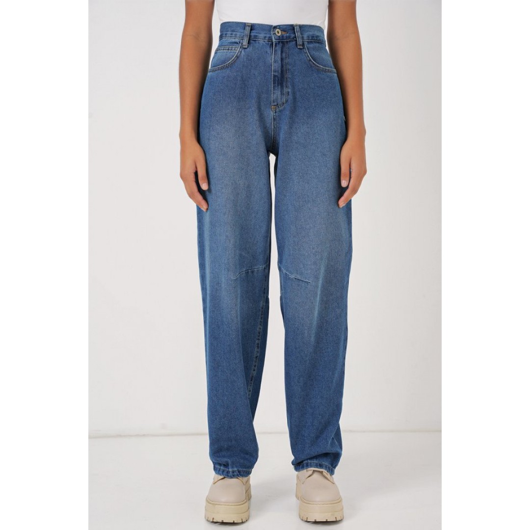 6689 Yüksek Bel Baggy Kot Pantolon - Lacivert 145774