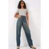 6689 Yüksek Bel Baggy Kot Pantolon - İndigo 145804