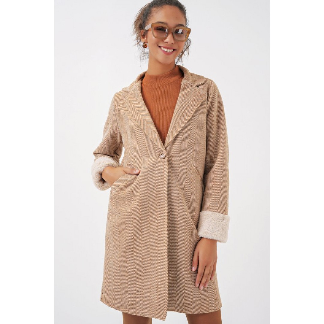 9085 Balık Sırtı Kaşe Kaban - Camel - 145830 9085 Balık Sırtı Kaşe Kaban - Camel - 145830