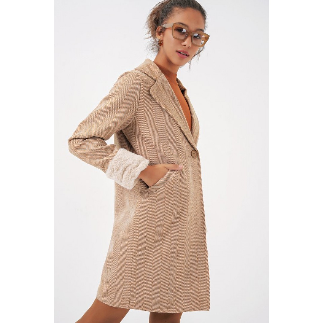 9085 Balık Sırtı Kaşe Kaban - Camel - 145830 9085 Balık Sırtı Kaşe Kaban - Camel - 145830