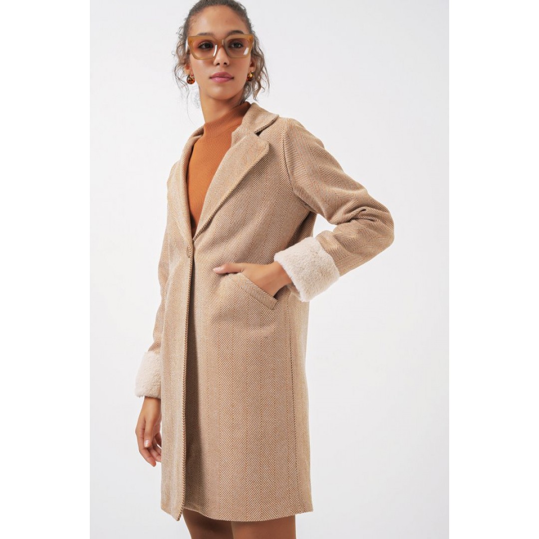 9085 Balık Sırtı Kaşe Kaban - Camel - 145830 9085 Balık Sırtı Kaşe Kaban - Camel - 145830