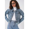 0716 Çift Cepli Crop Kot Ceket - Mavi 145836