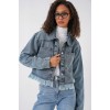 0716 Çift Cepli Crop Kot Ceket - Mavi 145836