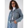 0716 Çift Cepli Crop Kot Ceket - Mavi 145836