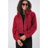 5193 Kapüşonlu Peluş Crop Ceket - Bordo 145858 5193 Kapüşonlu Peluş Crop Ceket - Bordo 145858