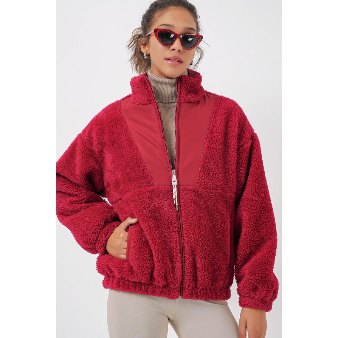 5194 Peluş Mont Ceket - A.Bordo