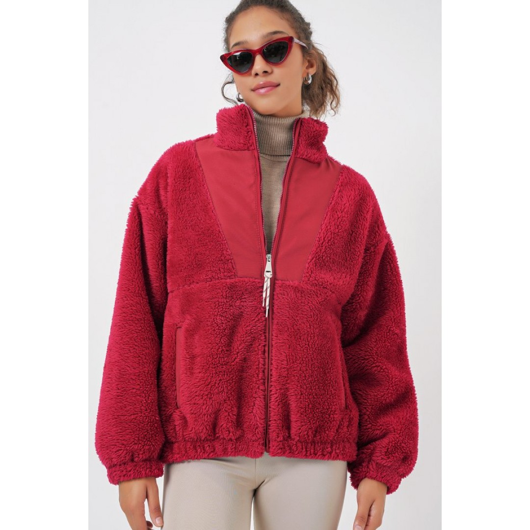 5194 Peluş Mont Ceket - A.Bordo 145861 5194 Peluş Mont Ceket - A.Bordo 145861