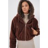 5193 Kapüşonlu Peluş Crop Ceket - Kahverengi 145863 5193 Kapüşonlu Peluş Crop Ceket - Kahverengi 145863