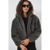 5193 Kapüşonlu Peluş Crop Ceket - Antrasit 145864