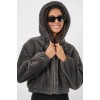 5193 Kapüşonlu Peluş Crop Ceket - Antrasit 145864