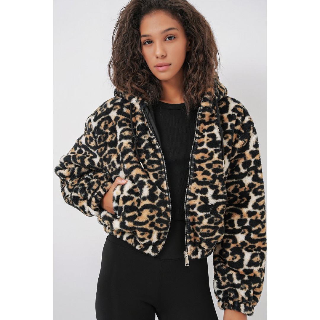 5193 Kapüşonlu Peluş Crop Ceket - D.Kahve 145865 5193 Kapüşonlu Peluş Crop Ceket - D.Kahve 145865