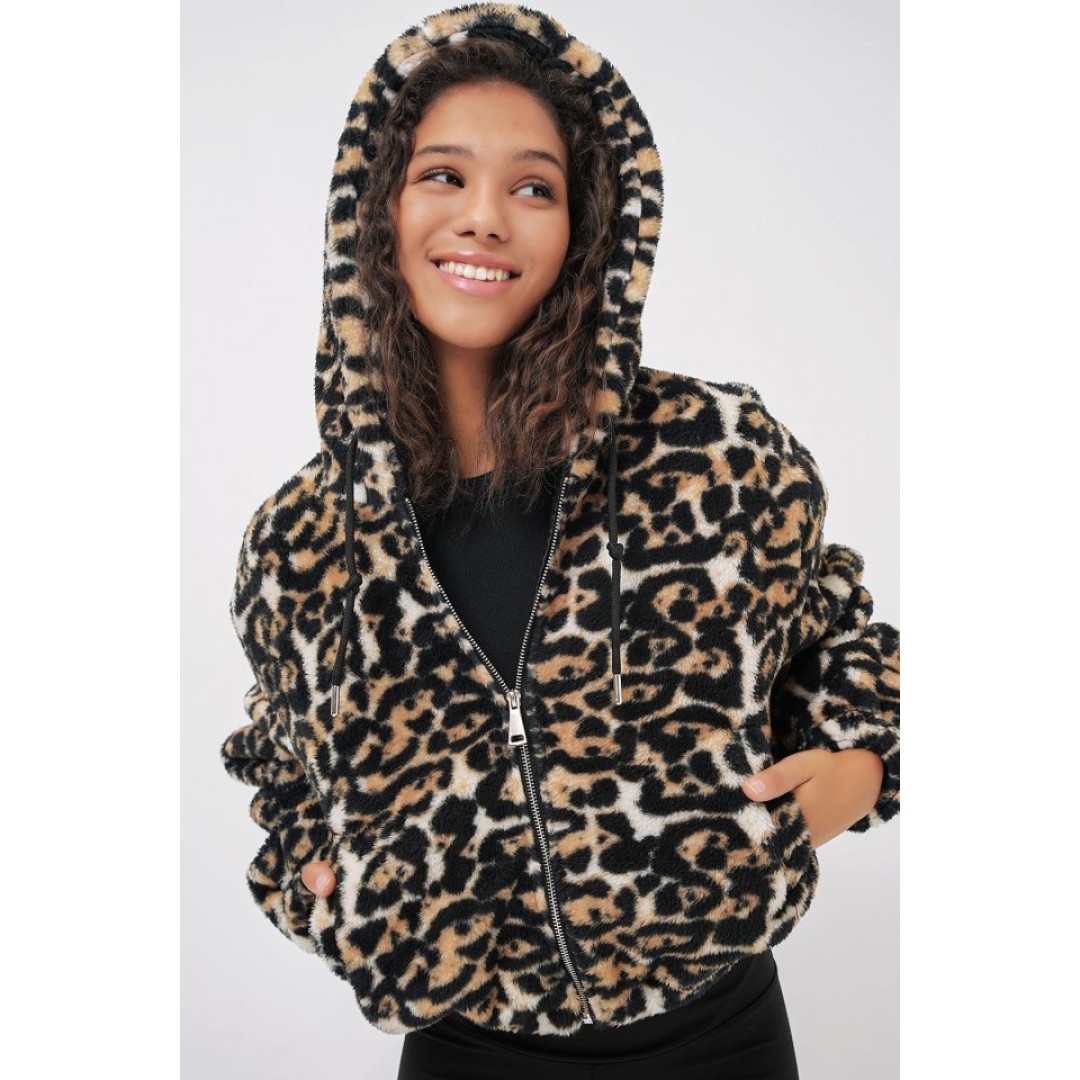 5193 Kapüşonlu Peluş Crop Ceket - D.Kahve 145865 5193 Kapüşonlu Peluş Crop Ceket - D.Kahve 145865