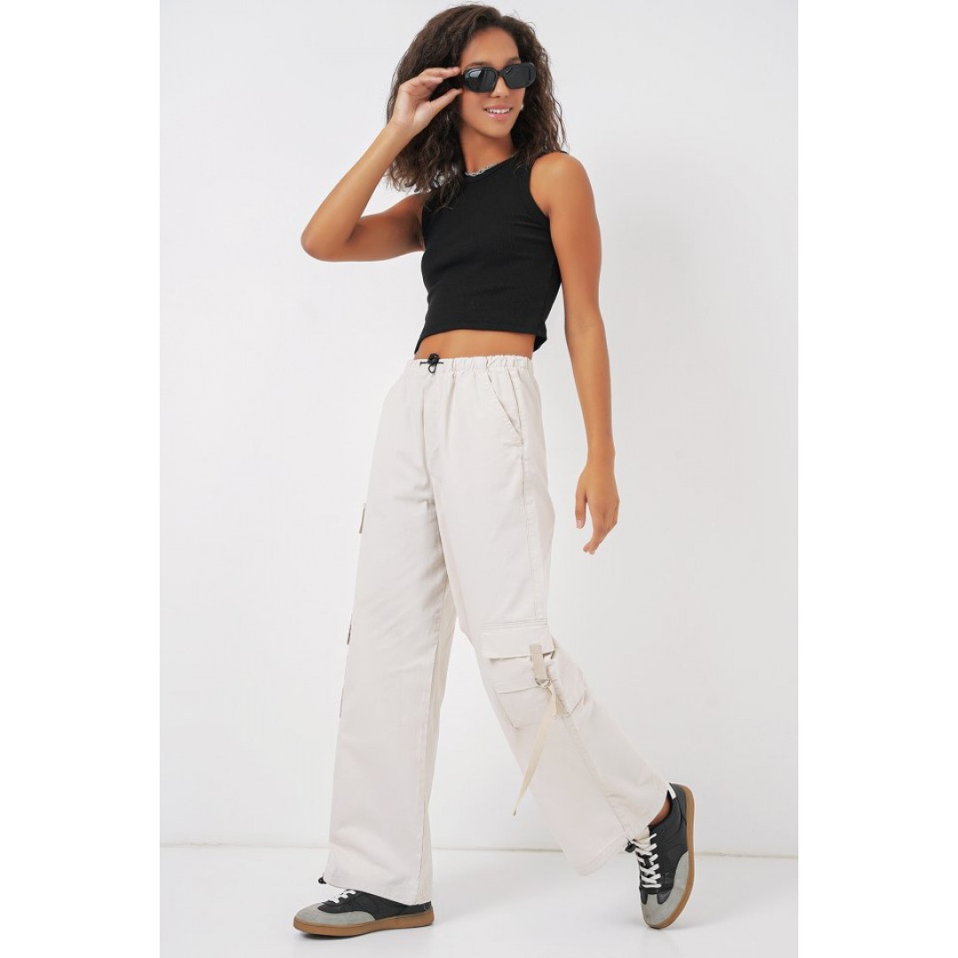 6691 Geniş Paça Kargo Pantolon - Ekru - 145866 6691 Geniş Paça Kargo Pantolon - Ekru - 145866