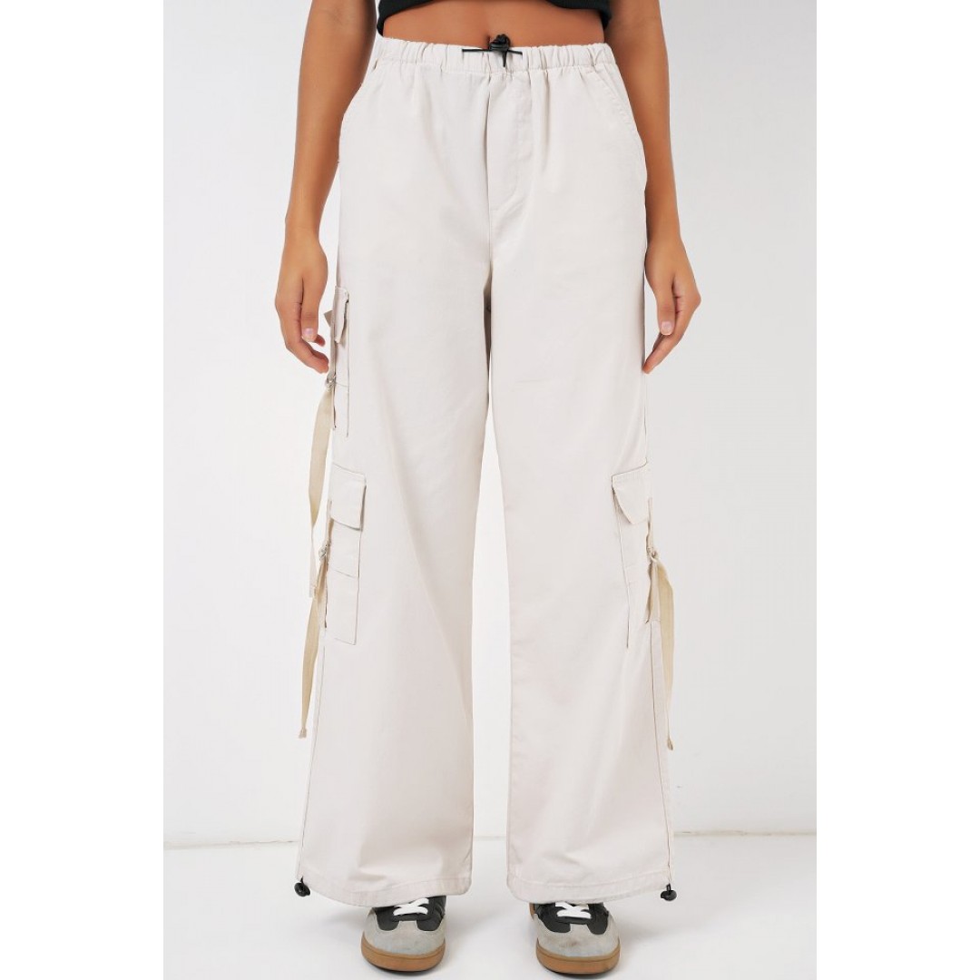 6691 Geniş Paça Kargo Pantolon - Ekru - 145866 6691 Geniş Paça Kargo Pantolon - Ekru - 145866