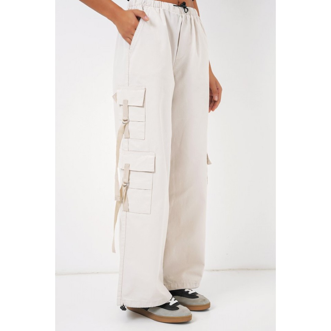 6691 Geniş Paça Kargo Pantolon - Ekru - 145866 6691 Geniş Paça Kargo Pantolon - Ekru - 145866