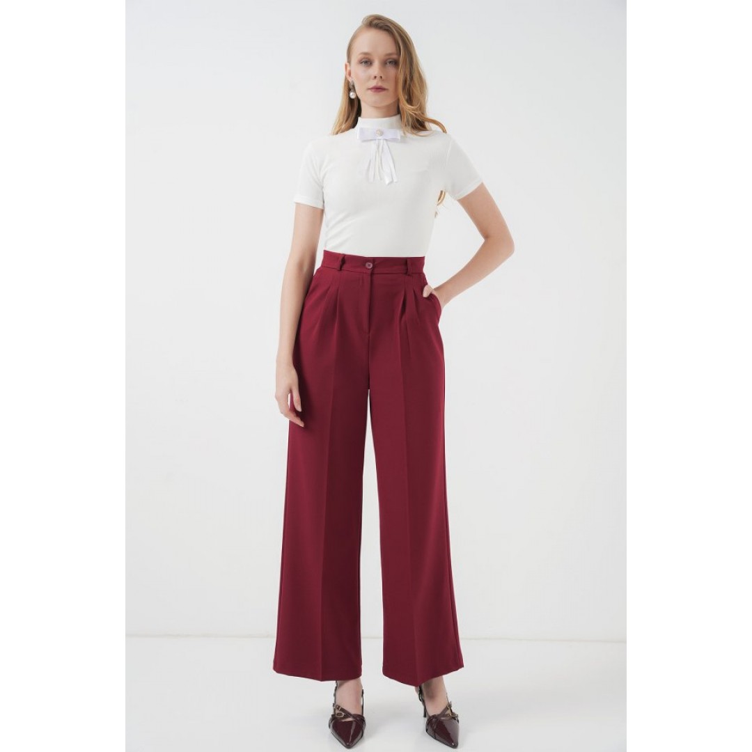 6647 Bol Paça Kumaş Pantolon - Bordo 145878