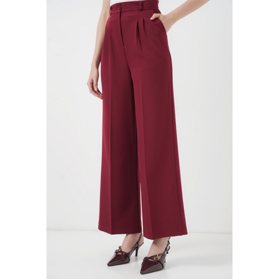 6647 Bol Paça Kumaş Pantolon - Bordo 145878