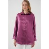 3985 Oversize Saten Gömlek - Koyu Lila 145886 3985 Oversize Saten Gömlek - Koyu Lila 145886