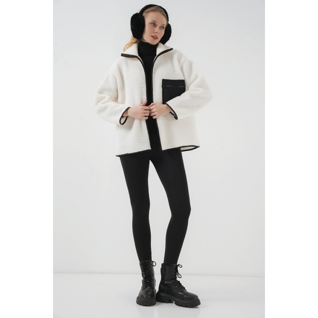 55446 Fermuarlı Oversize Peluş Ceket Mont - D. Siyah 145887 55446 Fermuarlı Oversize Peluş Ceket Mont - D. Siyah 145887