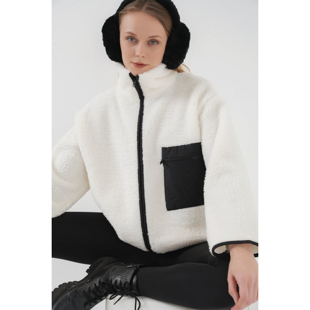 55446 Fermuarlı Oversize Peluş Ceket Mont - D. Siyah 145887 55446 Fermuarlı Oversize Peluş Ceket Mont - D. Siyah 145887