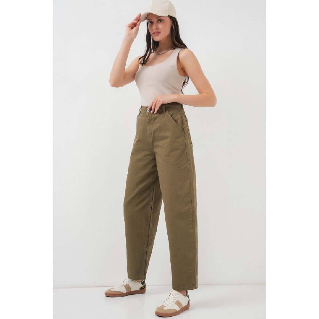 6703 Yüksek Bel Kot Pantolon - Haki
